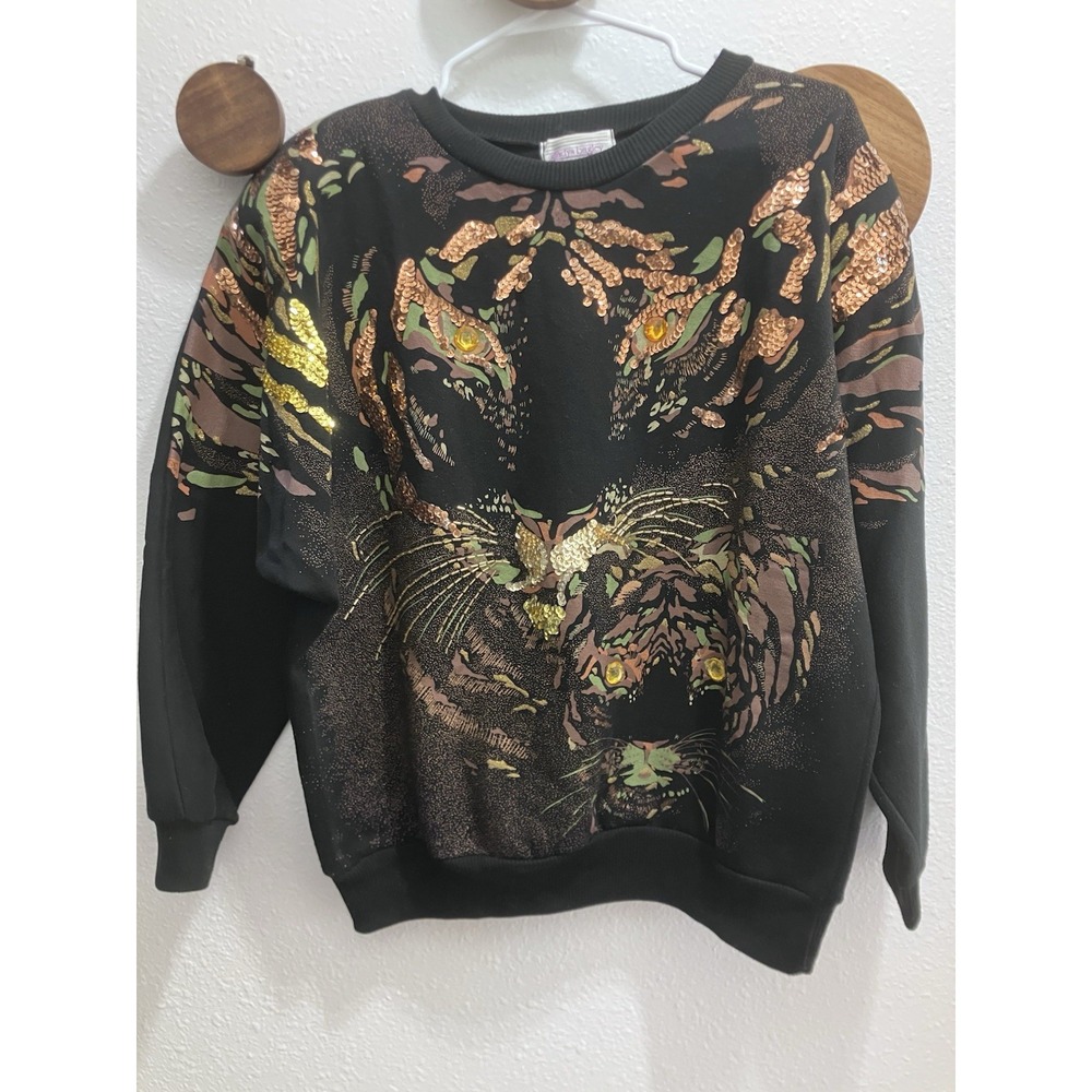 Vintage Gladys Bagley 80's Sequin Beaded Tiger Sweatshirt Medium